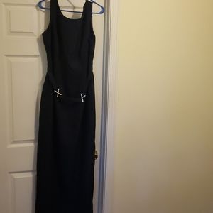 Crepe and Chiffon Long Sleeveless Dress